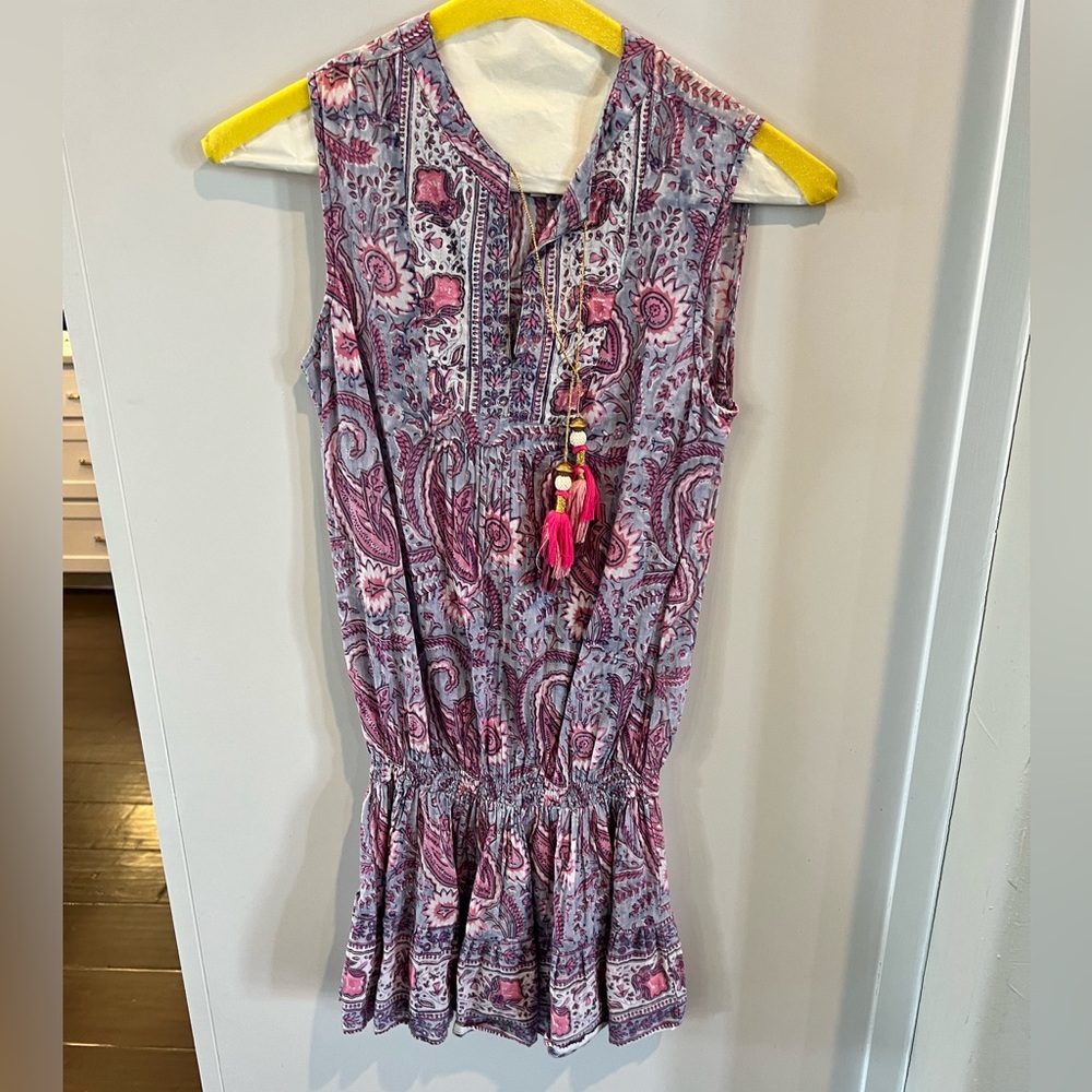 Alicia Bell purple sleeveless dress with pink tassels.